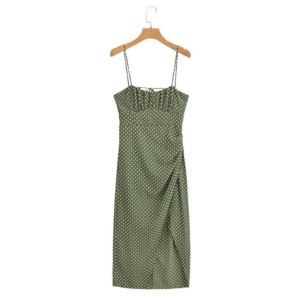 Gorgeous green/white LINEN BLEND POLKA DOT MIDI DRESS😍 - Picture 10 of 12